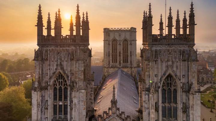 The Minster towers at golden hour